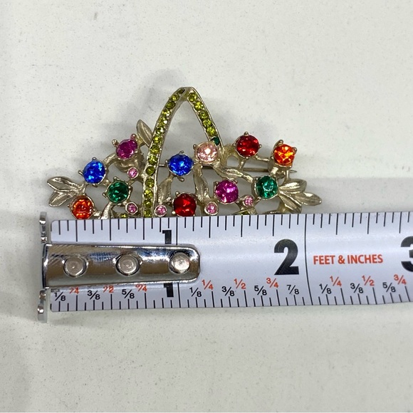 Vintage 1950s Signed Ledo Basket Brooch Pin by Polcini Citrine and Rhinestones - Picture 10 of 10